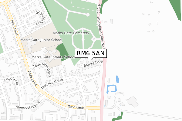 RM6 5AN map - large scale - OS Open Zoomstack (Ordnance Survey)