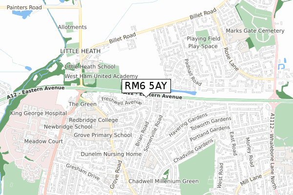RM6 5AY map - small scale - OS Open Zoomstack (Ordnance Survey)