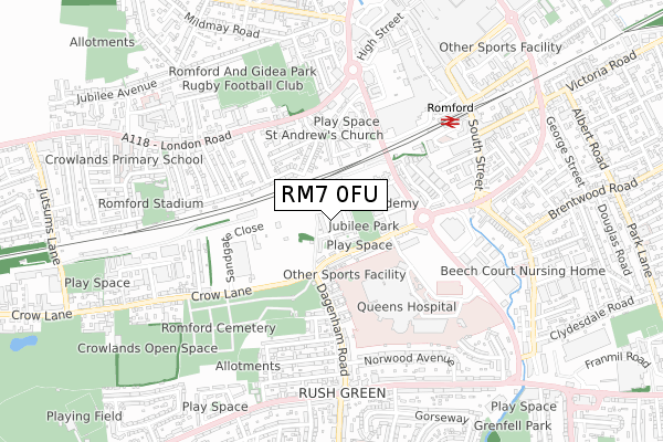 RM7 0FU map - small scale - OS Open Zoomstack (Ordnance Survey) RM7 0FU map - small scale - OS Open Zoomstack (Ordnance Survey)