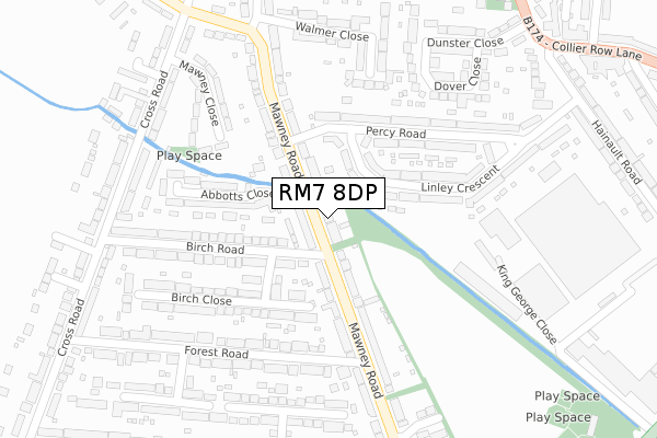 RM7 8DP map - large scale - OS Open Zoomstack (Ordnance Survey)