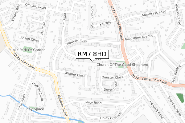 RM7 8HD map - large scale - OS Open Zoomstack (Ordnance Survey)