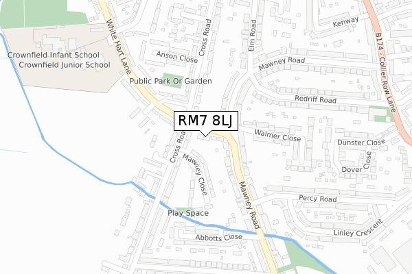 RM7 8LJ map - large scale - OS Open Zoomstack (Ordnance Survey)