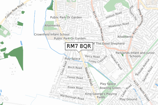 RM7 8QR map - small scale - OS Open Zoomstack (Ordnance Survey)
