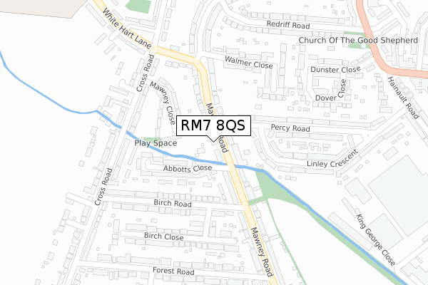 RM7 8QS map - large scale - OS Open Zoomstack (Ordnance Survey)