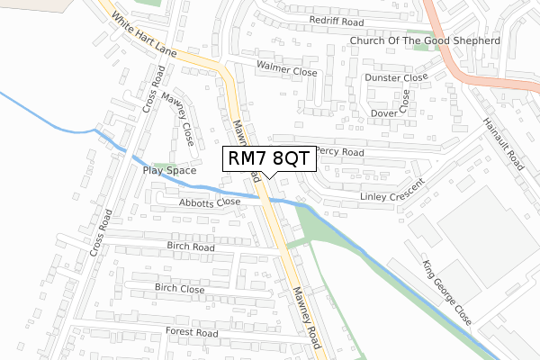 RM7 8QT map - large scale - OS Open Zoomstack (Ordnance Survey)