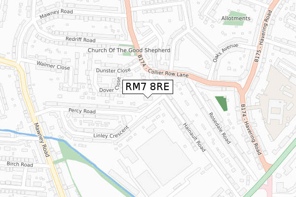 RM7 8RE map - large scale - OS Open Zoomstack (Ordnance Survey)