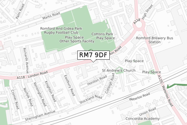RM7 9DF map - large scale - OS Open Zoomstack (Ordnance Survey)