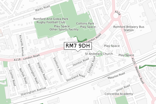 RM7 9DH map - large scale - OS Open Zoomstack (Ordnance Survey)