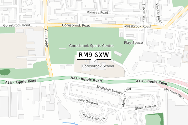 RM9 6XW map - large scale - OS Open Zoomstack (Ordnance Survey)