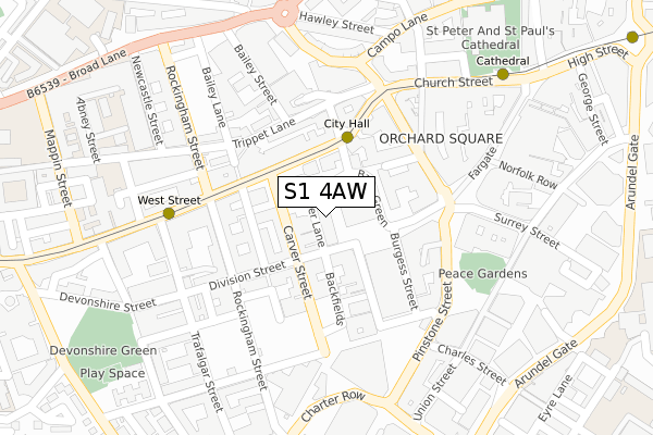 S1 4AW map - large scale - OS Open Zoomstack (Ordnance Survey)