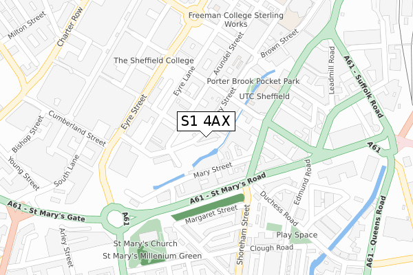 S1 4AX map - large scale - OS Open Zoomstack (Ordnance Survey)