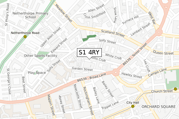 S1 4RY map - large scale - OS Open Zoomstack (Ordnance Survey)