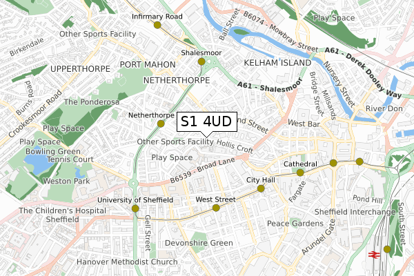 S1 4UD map - small scale - OS Open Zoomstack (Ordnance Survey)