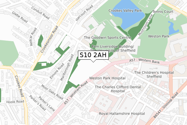 S10 2AH map - large scale - OS Open Zoomstack (Ordnance Survey)