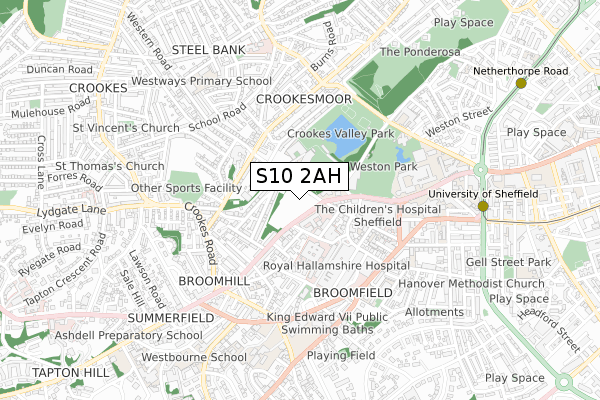 S10 2AH map - small scale - OS Open Zoomstack (Ordnance Survey)