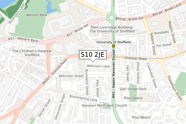 S10 2JE map - large scale - OS Open Zoomstack (Ordnance Survey)