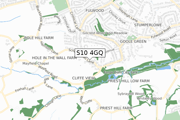 S10 4GQ map - small scale - OS Open Zoomstack (Ordnance Survey)