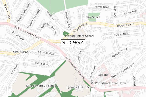 S10 9GZ map - large scale - OS Open Zoomstack (Ordnance Survey)