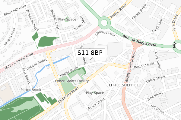 S11 8BP map - large scale - OS Open Zoomstack (Ordnance Survey)
