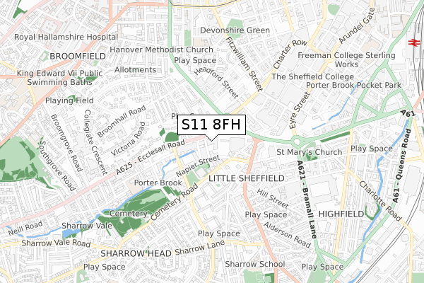 S11 8FH map - small scale - OS Open Zoomstack (Ordnance Survey)