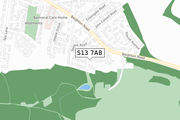 S13 7AB map - large scale - OS Open Zoomstack (Ordnance Survey)