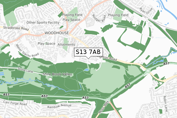 S13 7AB map - small scale - OS Open Zoomstack (Ordnance Survey)