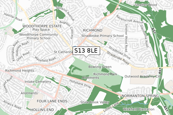 S13 8LE map - small scale - OS Open Zoomstack (Ordnance Survey)