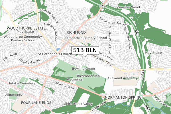 S13 8LN map - small scale - OS Open Zoomstack (Ordnance Survey)