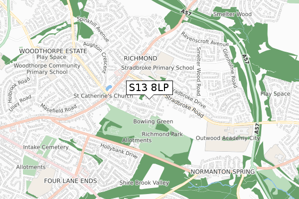S13 8LP map - small scale - OS Open Zoomstack (Ordnance Survey)