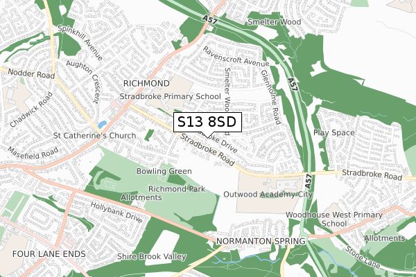 S13 8SD map - small scale - OS Open Zoomstack (Ordnance Survey)