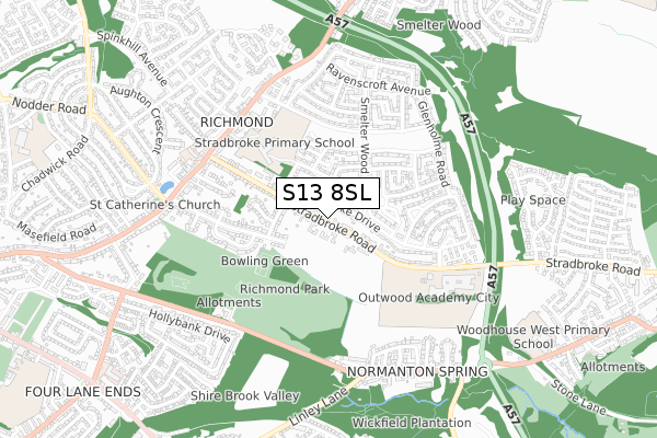 S13 8SL map - small scale - OS Open Zoomstack (Ordnance Survey)