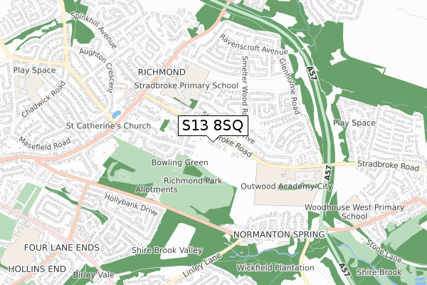 S13 8SQ map - small scale - OS Open Zoomstack (Ordnance Survey)