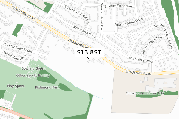 S13 8ST map - large scale - OS Open Zoomstack (Ordnance Survey)