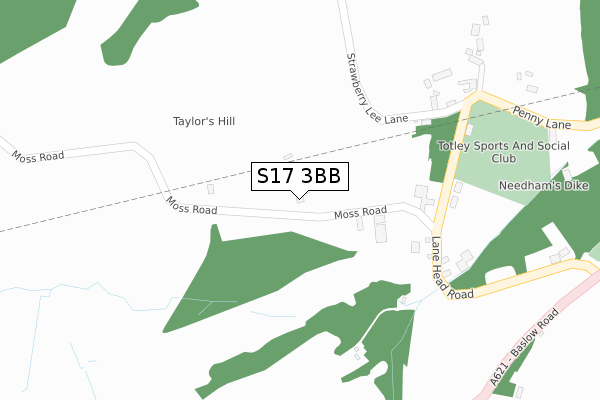 S17 3BB map - large scale - OS Open Zoomstack (Ordnance Survey)