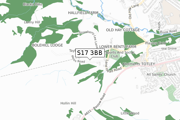 S17 3BB map - small scale - OS Open Zoomstack (Ordnance Survey)