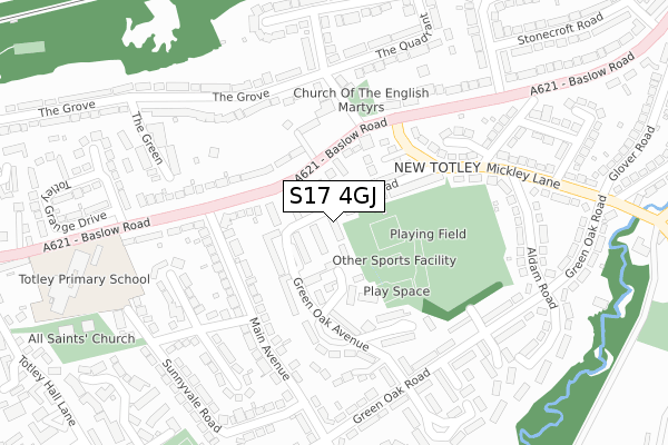 S17 4GJ map - large scale - OS Open Zoomstack (Ordnance Survey)