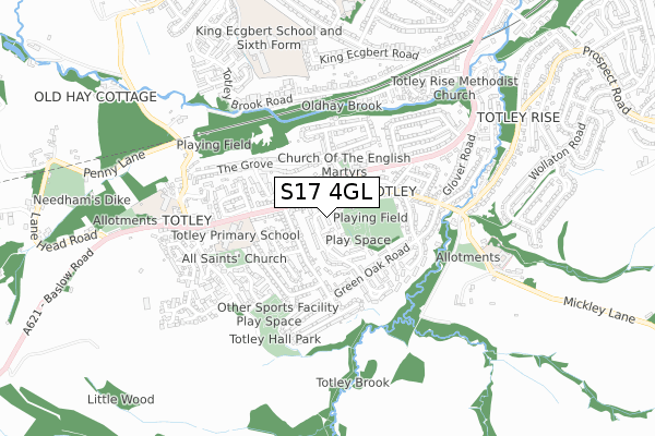 S17 4GL map - small scale - OS Open Zoomstack (Ordnance Survey)