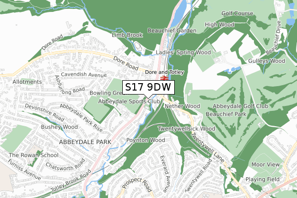 S17 9DW map - small scale - OS Open Zoomstack (Ordnance Survey)