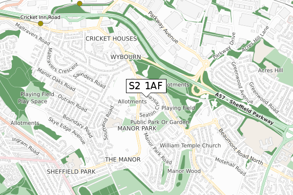 S2 1AF map - small scale - OS Open Zoomstack (Ordnance Survey)