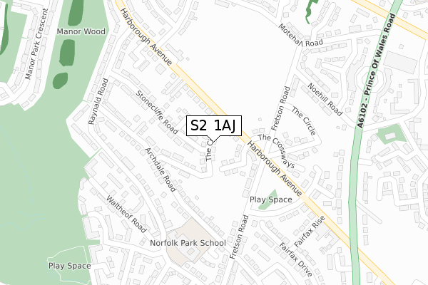 S2 1AJ map - large scale - OS Open Zoomstack (Ordnance Survey)