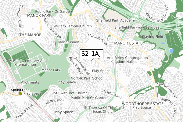 S2 1AJ map - small scale - OS Open Zoomstack (Ordnance Survey)