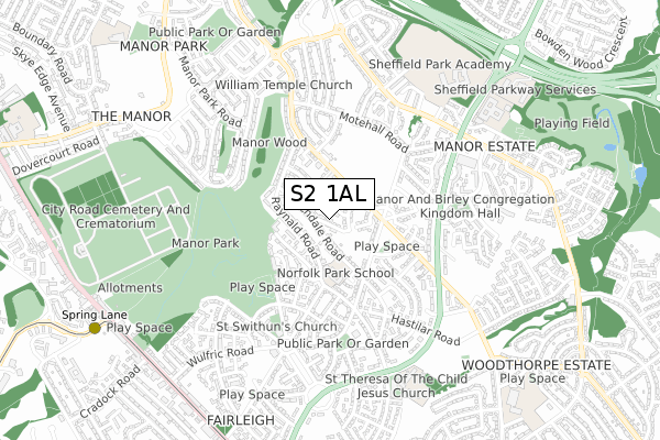 S2 1AL map - small scale - OS Open Zoomstack (Ordnance Survey)