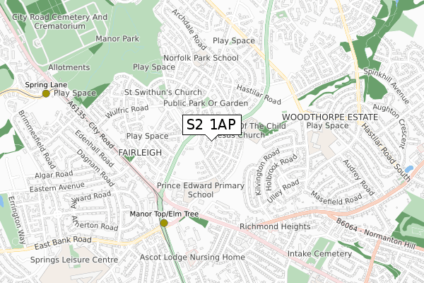 S2 1AP map - small scale - OS Open Zoomstack (Ordnance Survey)