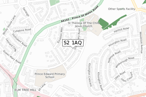 S2 1AQ map - large scale - OS Open Zoomstack (Ordnance Survey)