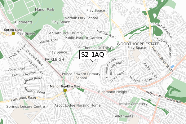 S2 1AQ map - small scale - OS Open Zoomstack (Ordnance Survey)