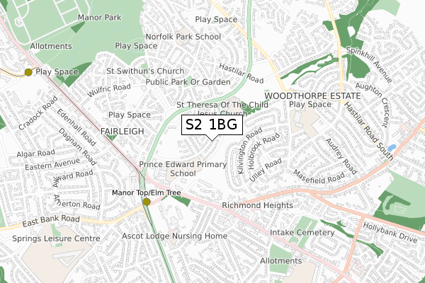 S2 1BG map - small scale - OS Open Zoomstack (Ordnance Survey)