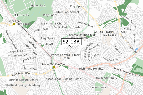 S2 1BR map - small scale - OS Open Zoomstack (Ordnance Survey)