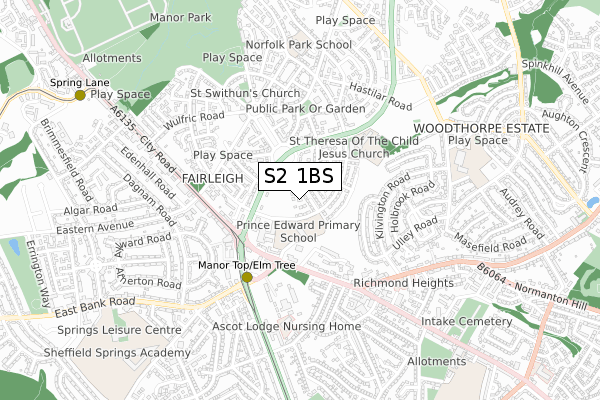 S2 1BS map - small scale - OS Open Zoomstack (Ordnance Survey)