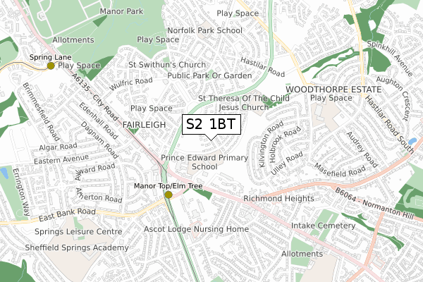 S2 1BT map - small scale - OS Open Zoomstack (Ordnance Survey)