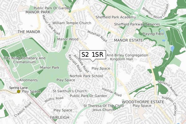 S2 1SR map - small scale - OS Open Zoomstack (Ordnance Survey)